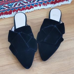 JCrew Black bow Velvet Mules